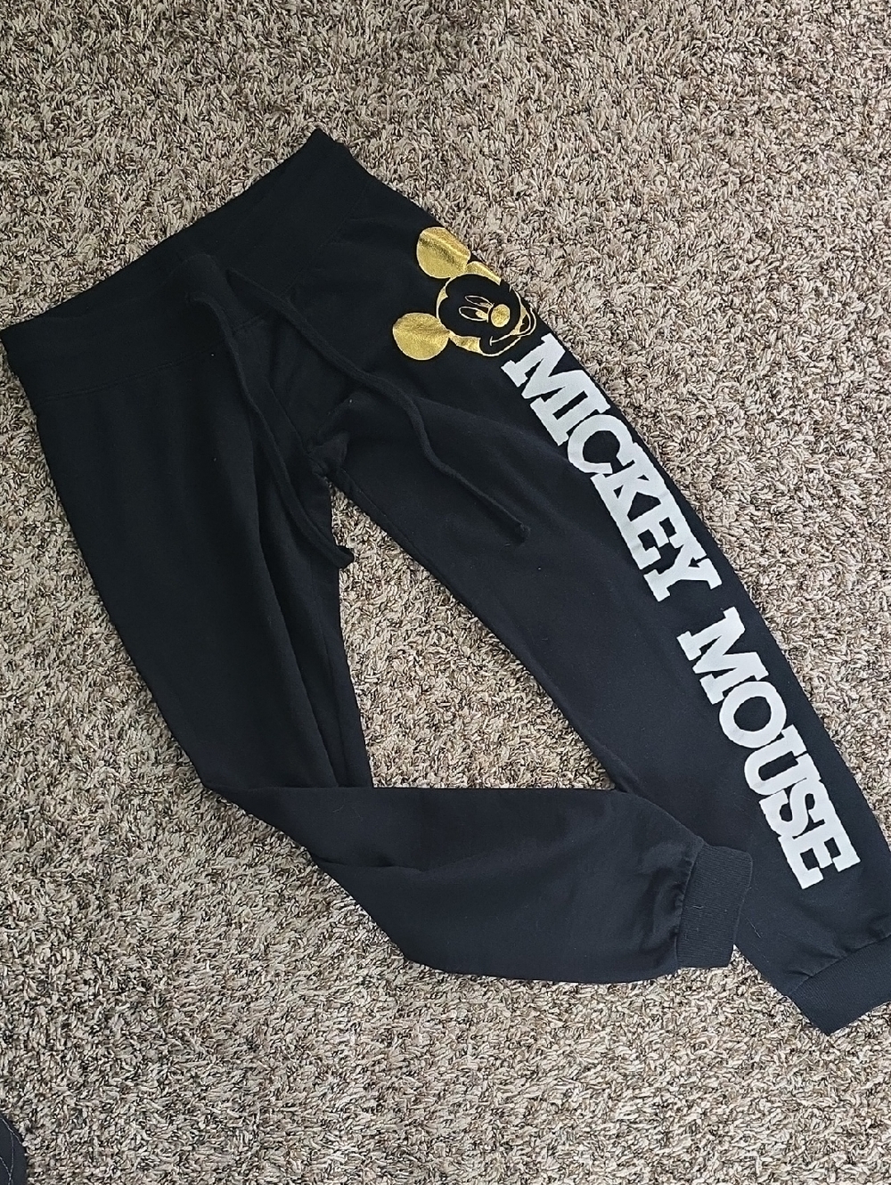 Disney Black Jogger Pants with Gold Mickey Accent